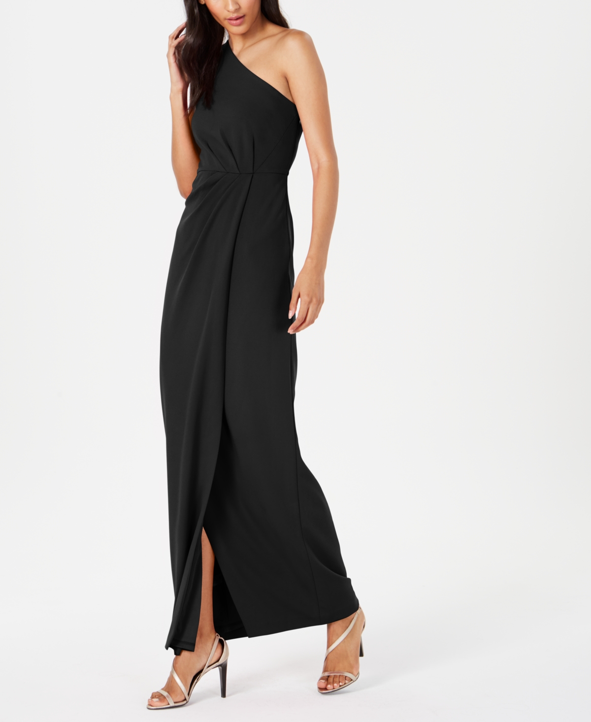 Calvin Klein Draped One-Shoulder Gown