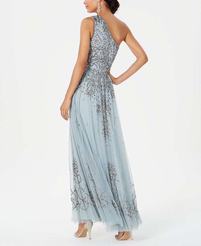adrianna papell one shoulder beaded gown