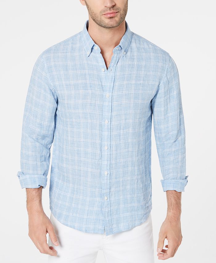 Michael Kors Men's Slim-Fit Mélange Check Linen Shirt - Macy's