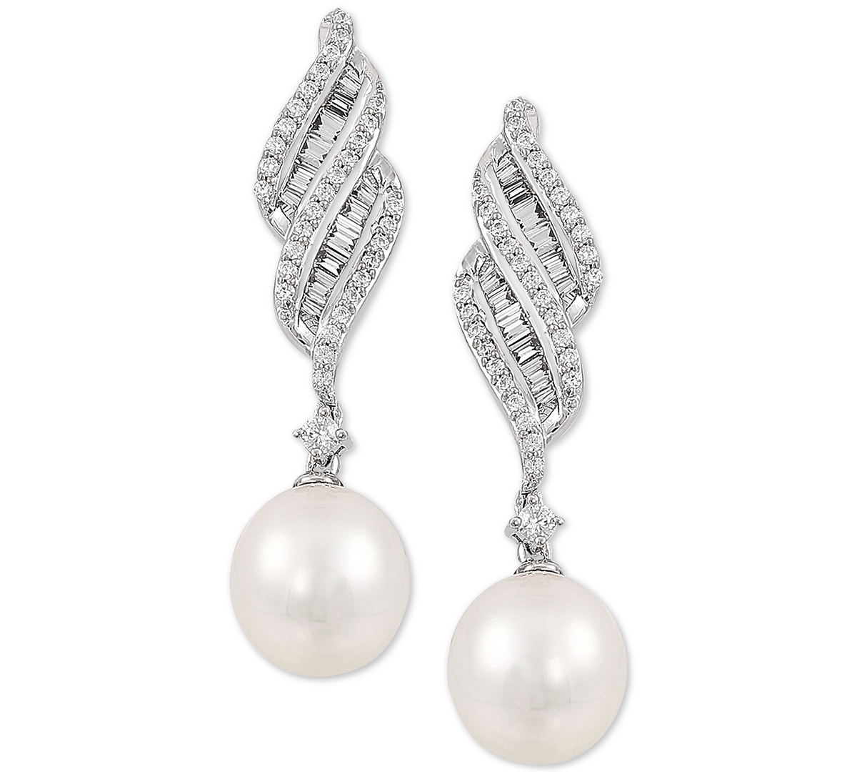 Shop Arabella Cultured Freshwater Pearl (7mm) & Cubic Zirconia Drop Earrings In Sterling Silver, Created For Macy'