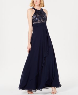 calvin klein embellished ruffled gown