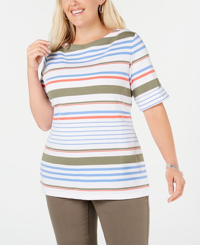 Karen Scott Plus Size Striped Boat-Neck T-Shirt, Created for Macy's ...