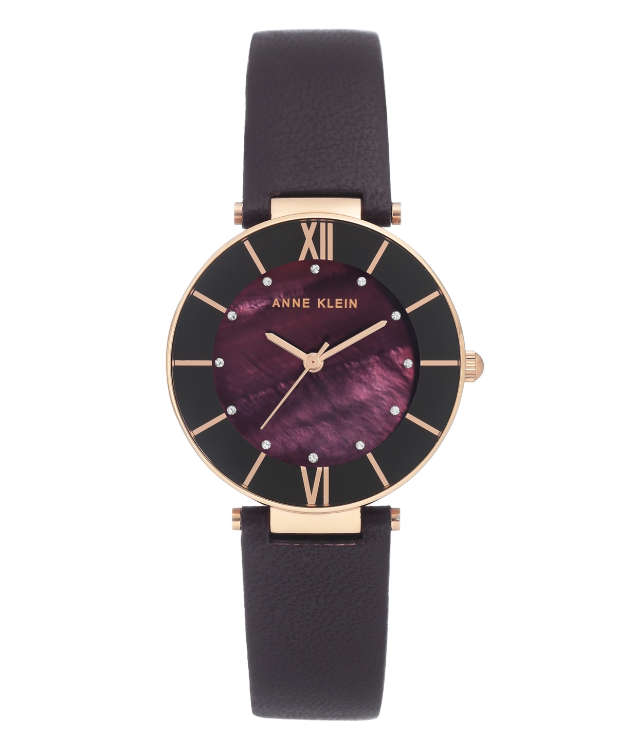 Anne Klein Genuine Mother Of Pearl Dial With Cubic Zirconia Crystals Watch In Purple