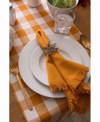 Pumpkin Spice Heavyweight Check Fringed Table Runner 14" X 108"