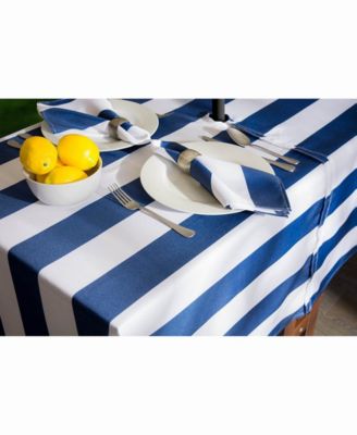 Nautical Blue Cabana Stripe Outdoor Table cloth with Zipper 60" X 84"