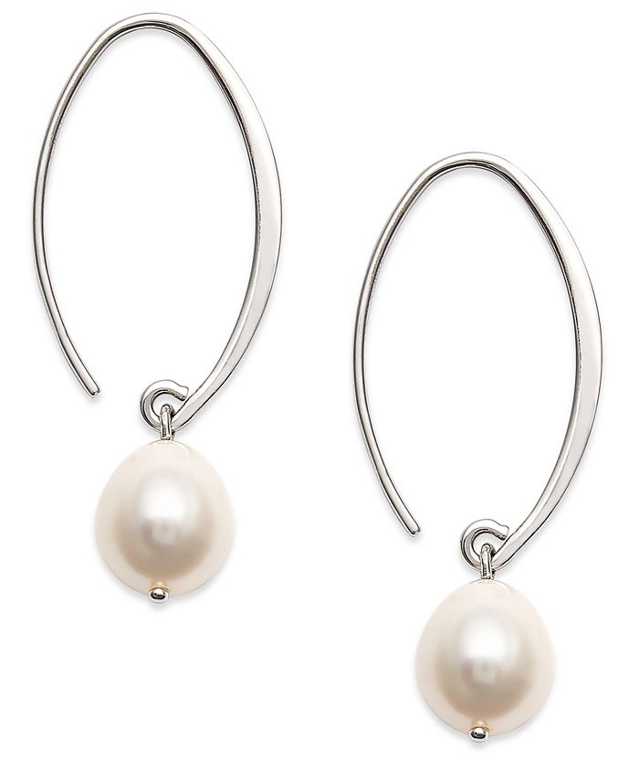 Macy's Sterling Silver Earrings, Cultured Freshwater Pearl Sweep Drop ...
