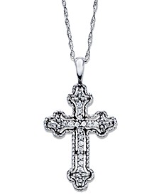Diamond Antique Cross Pendant Necklace in 14k White, Yellow, or Rose Gold (1/10 ct. t.w)