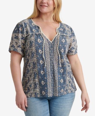 Lucky Brand - Plus Size Printed Peasant Top