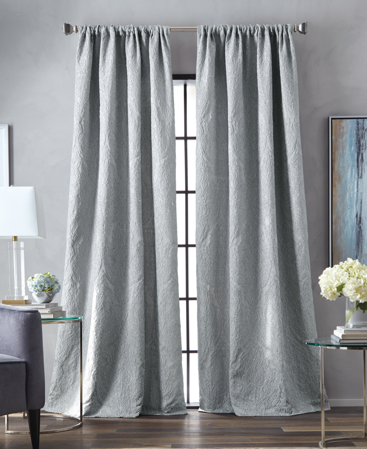 Milan Poletop Curtain Panel, 50" x 95", Created For Macy's - Grey
