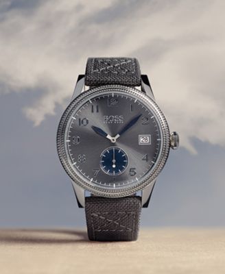 BOSS Men's Legacy Gray Fabric Strap Watch 44mm