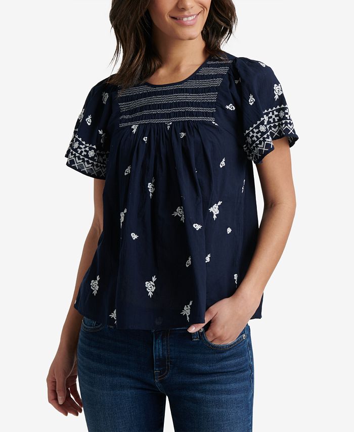 Lucky Brand Women's Embroidery Lace Trim Cotton Camisole Top