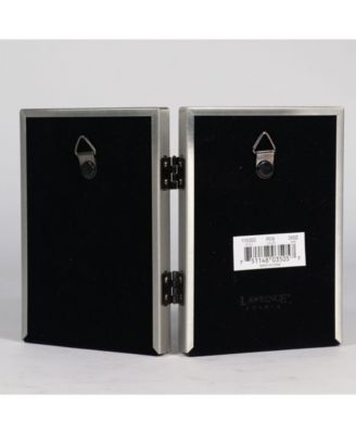 Antique Pewter Hinged Double Picture Frame - Beaded Edge Design - 3.5" x 5"