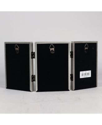 Antique Pewter Hinged Triple Picture Frame - Beaded Edge Design - 3.5" x 5"