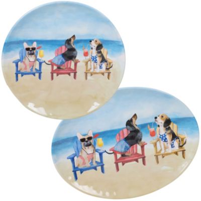 Hot Dogs Melamine 2-Pc. Platter Set - Round and Oval