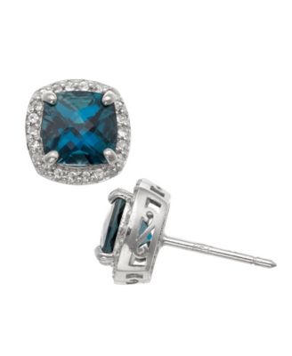 Macy's - SS Cushion-Cut London Blue Topaz Halo Stud Earrings