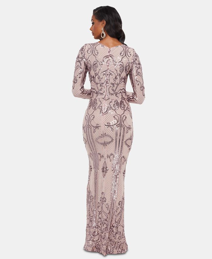 Betsy & Adam Women's Embellished Beaded Overlay Gown Blue Size 14