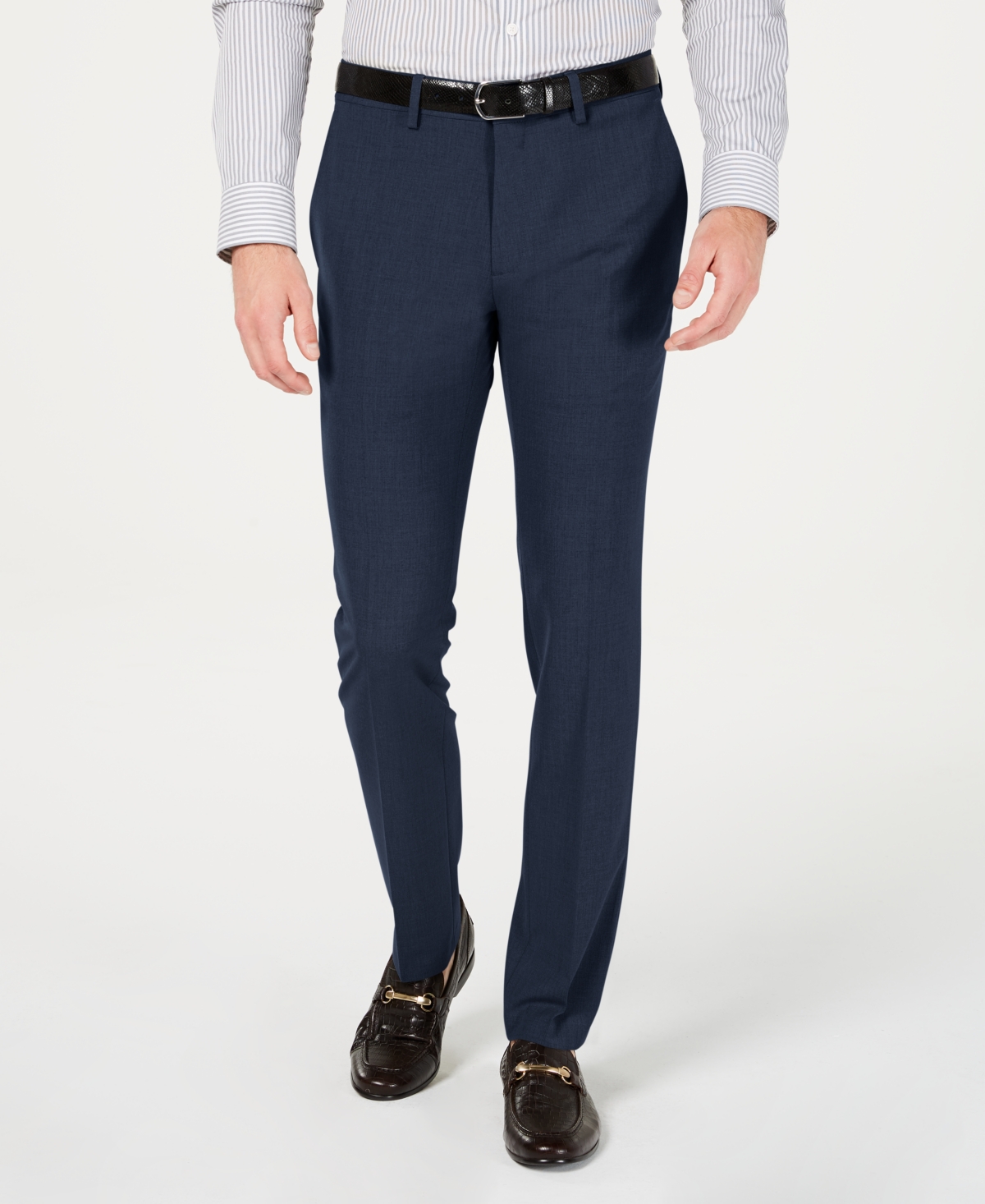 Men's Gabardine Skinny/Extra-Slim Fit Performance Stretch Flat-Front Dress Pants - Black Plaid