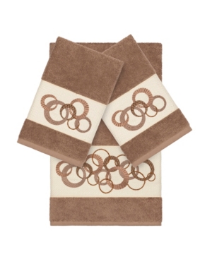 Linum Home Turkish Cotton Annabelle 3-pc. Embellished Towel Set Bedding In Latte