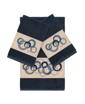 Linum Home Turkish Cotton Annabelle 3-pc. Embellished Towel Set Bedding In Midnight Blue