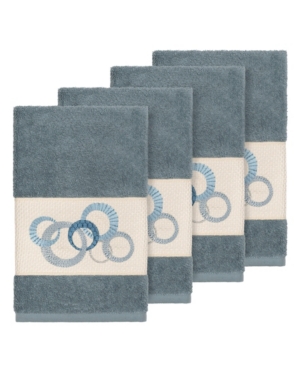 Linum Home Turkish Cotton Annabelle 4-pc. Embellished Hand Towel Set Bedding In Teal