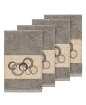 Linum Home Turkish Cotton Annabelle 4-pc. Embellished Hand Towel Set Bedding In Dark Grey