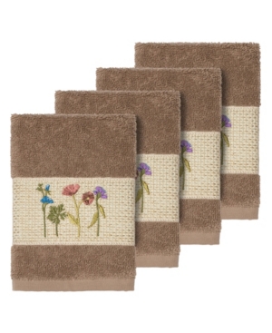 Linum Home Turkish Cotton Serenity 4-pc. Embellished Washcloth Set In Latte