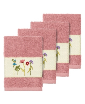 Linum Home Turkish Cotton Serenity 4-pc. Embellished Washcloth Set Bedding In Tea Rose