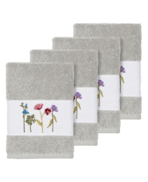 Linum Home Turkish Cotton Serenity 4-pc. Embellished Washcloth Set Bedding In Light Grey