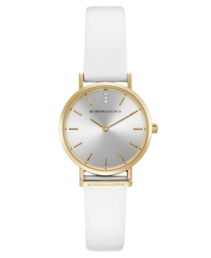 image of Bcbgmaxazria Ladies Round White Genuine Leather Strap Watch, 30mm