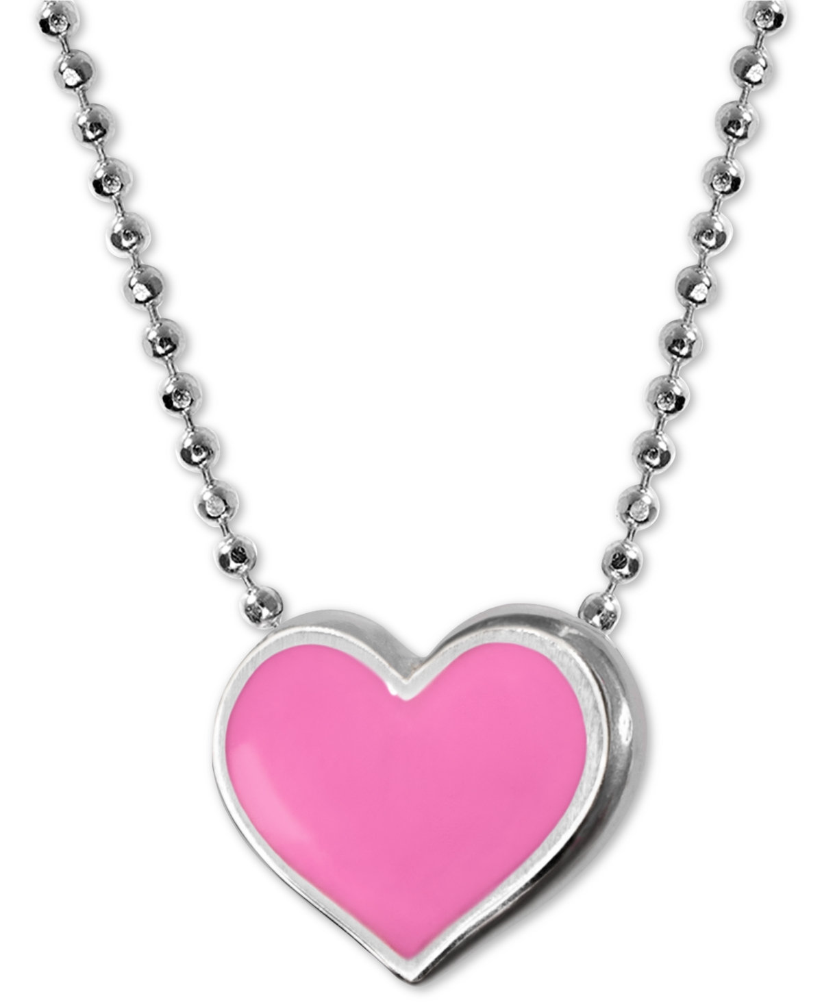 Enamel Heart 16" Pendant Necklace in Sterling Silver - Pink