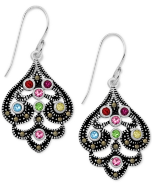 image of Marcasite & Crystal Openwork Drop Earrings in Fine Silver-Plate