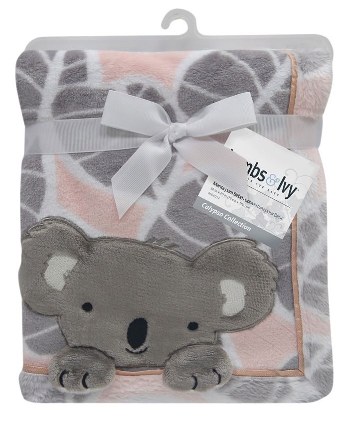 Lambs & Ivy Calypso Koala Leaf Print Luxury Coral Fleece Baby Blanket
