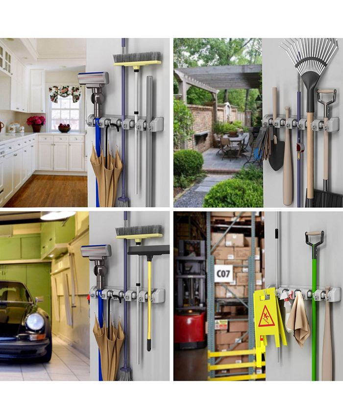 Trademark Global Shovel, Rake and Tool Holder with Hooks - Wall Mounted ...