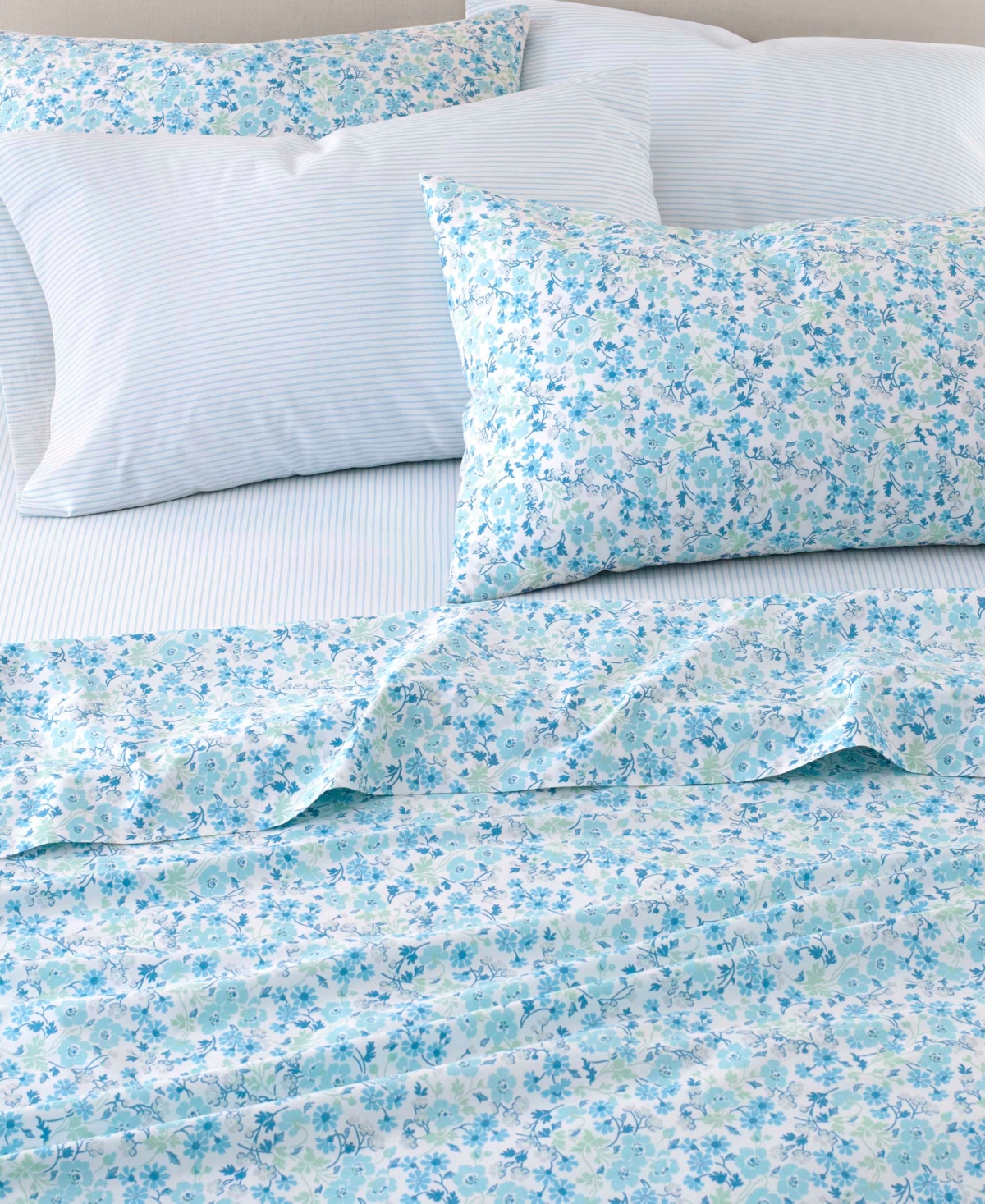Laura Ashley Jaynie/ticking Stripe Sheet Set, Queen Bedding In Jaynie