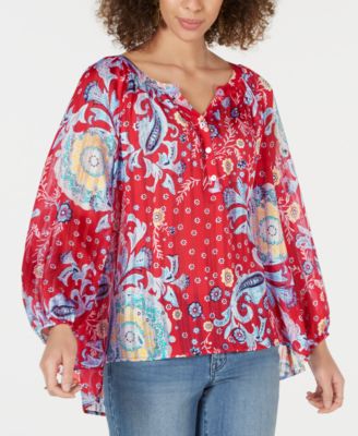 Style & Co - Brilliant Burst Patchwork Peasant Blouse