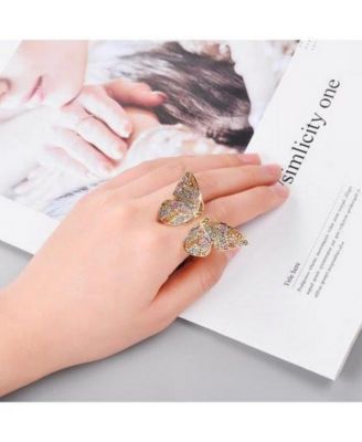 Multi-Colored Cubic Zirconia Butterfly Wing Ring