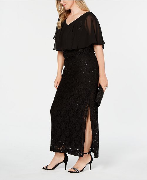 Connected Women's Sequined Lace Gown Black Size 16W