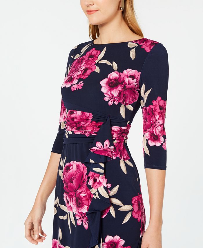 Jessica Howard Women's Petite Floral Embroidered Illusion Dress Blue Size 14 P