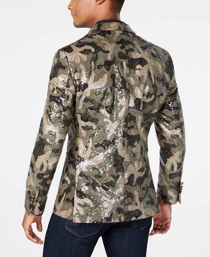 Tallia Men's SlimFit Olive/Brown Camouflage Sequin Sport Coat Macy's