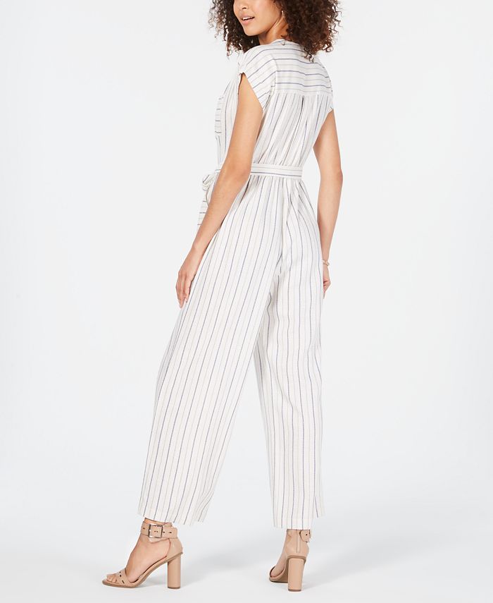 Monteau Petite Striped Belted Jumpsuit - Macy's