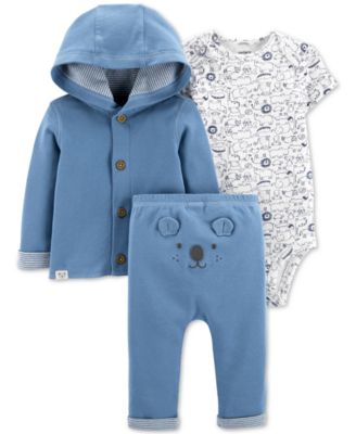 Carter's Baby Boys Cotton Cardigan, Printed Bodysuit & Bear Pants - Macy's