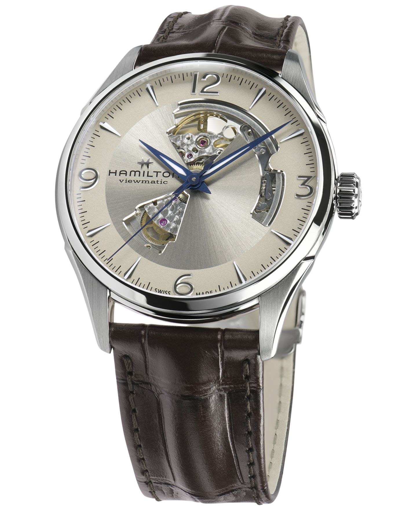 Мужские часы Hamilton Swiss Automatic Jazzmaster Open Heart Brown Leather Strap Watch 42mm — фото 2
