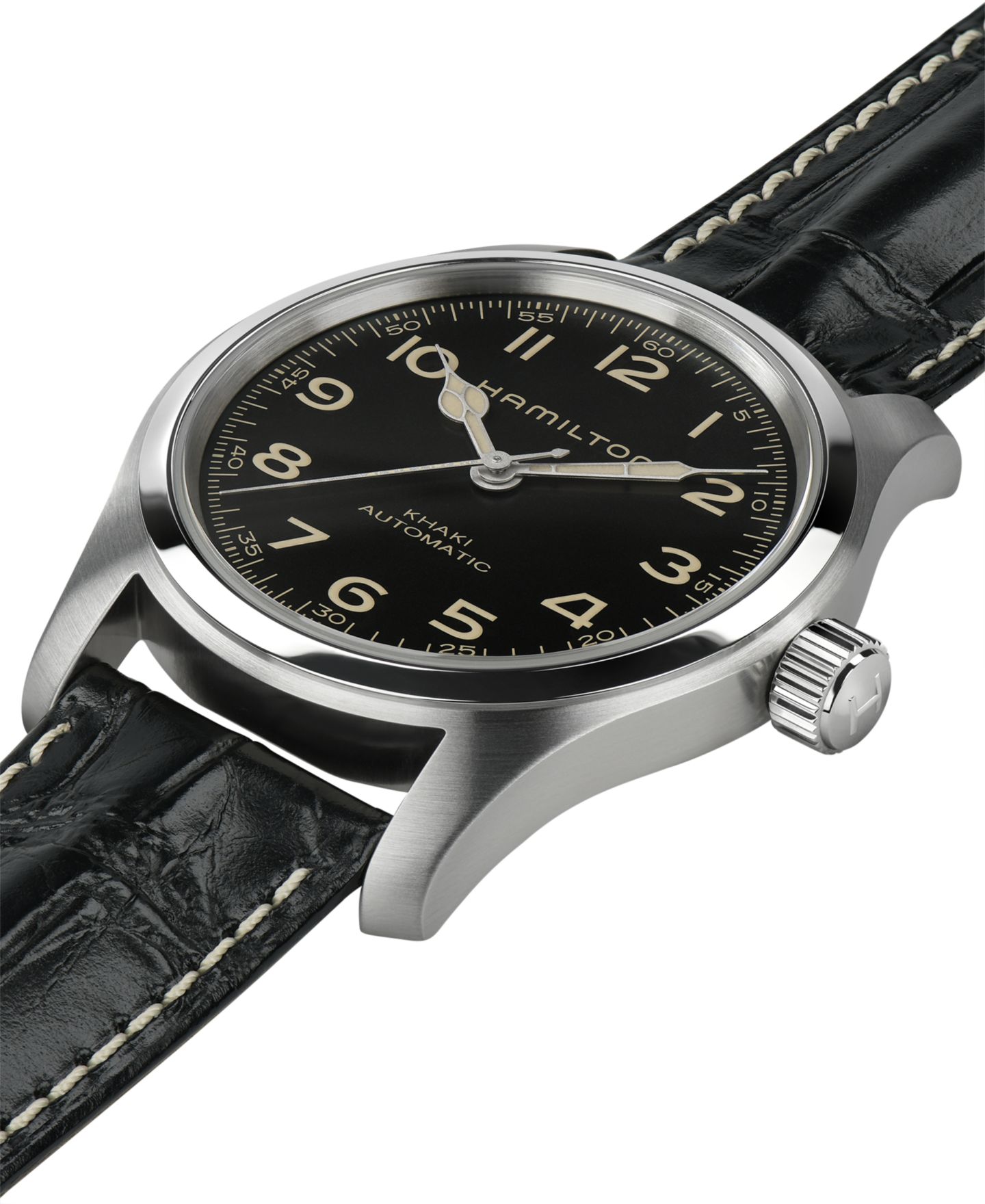 Мужские часы Hamilton Swiss Automatic Khaki Field Murph Black Leather Strap Watch 42mm — фото 2
