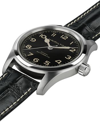 Hamilton - Men's Swiss Automatic Khaki Field Black Leather Strap Watch 42mm