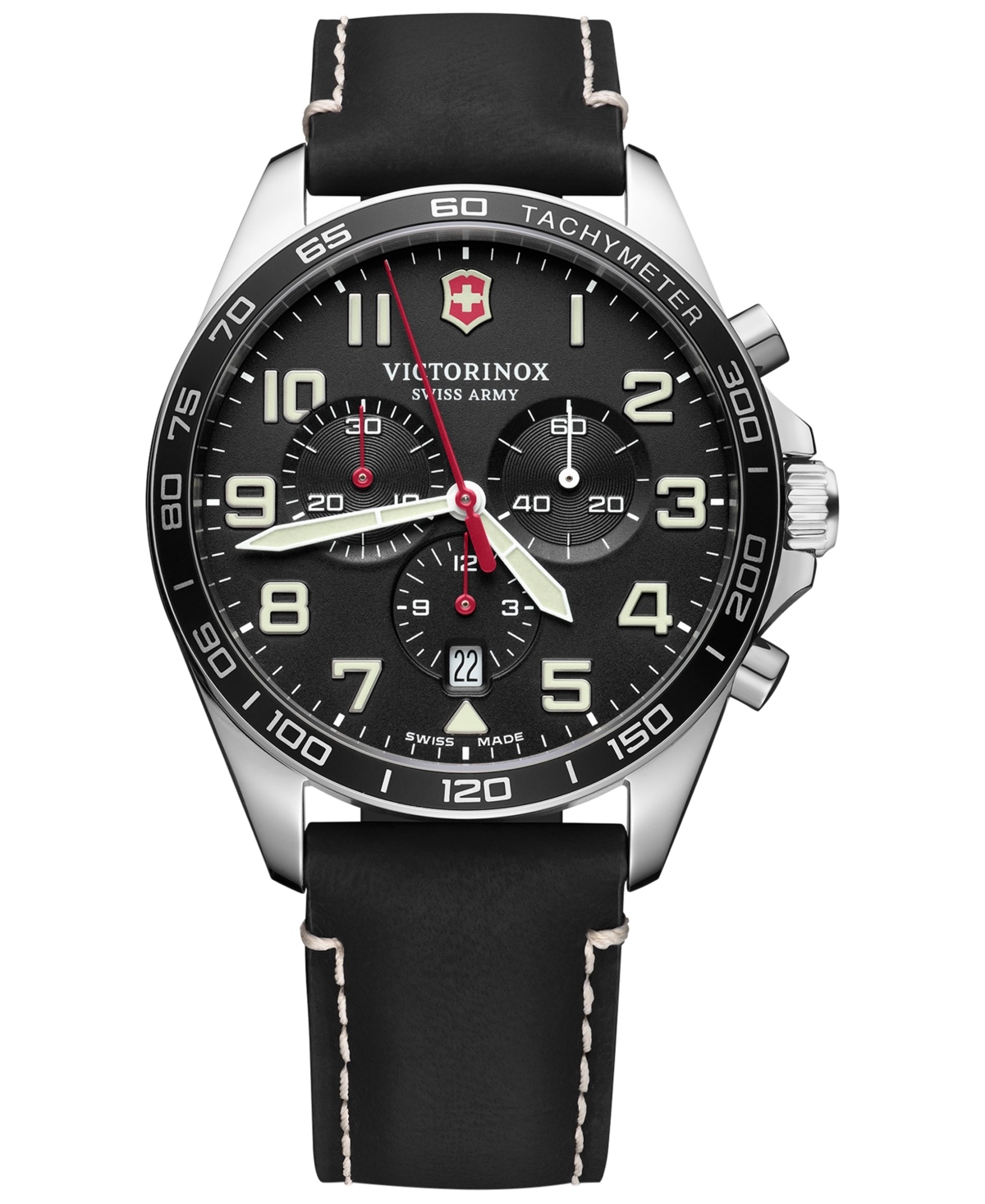 Men's Chronograph FieldForce Black Leather Strap Watch 42mm - Black