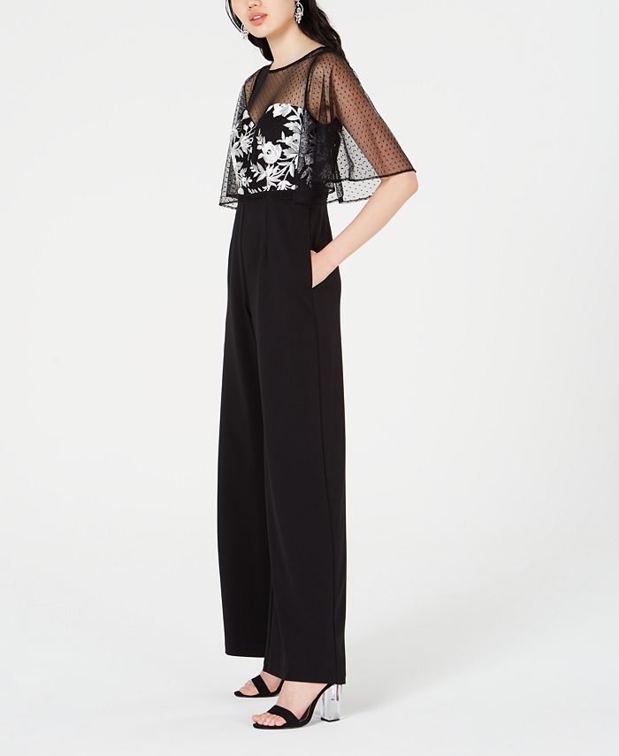 Adrianna Papell Petite Embroidered Illusion-Mesh Jumpsuit - Macy's