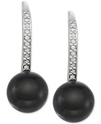 Macy's - Onyx & Diamond (1/10 ct. t.w.) Drop Earrings in Sterling Silver