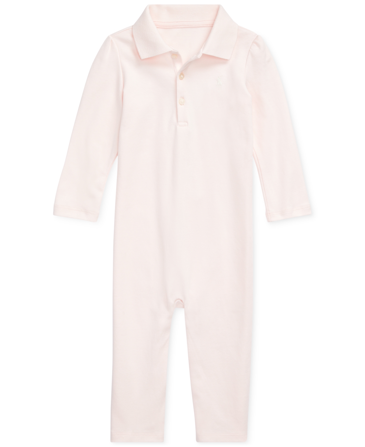 Polo Ralph Lauren Baby Girls Ribbed Polo Collar Coverall In Delicate Pink