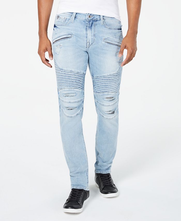 GUESS Men's Slim Tapered-Fit Stretch Destroyed Moto Jeans - Macy's