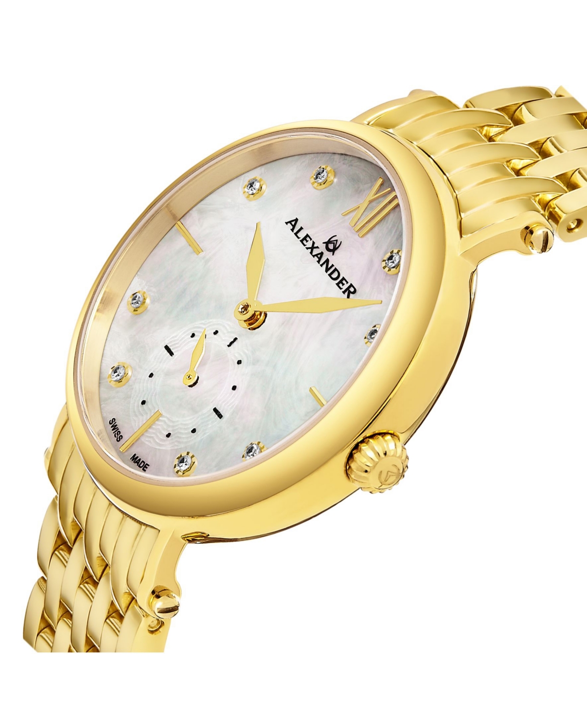 Alexander Watch , Ladies Quartz Small-Second Watch with YellowTone Stainless Steel Case on YellowTone Stainless Steel Bracelet